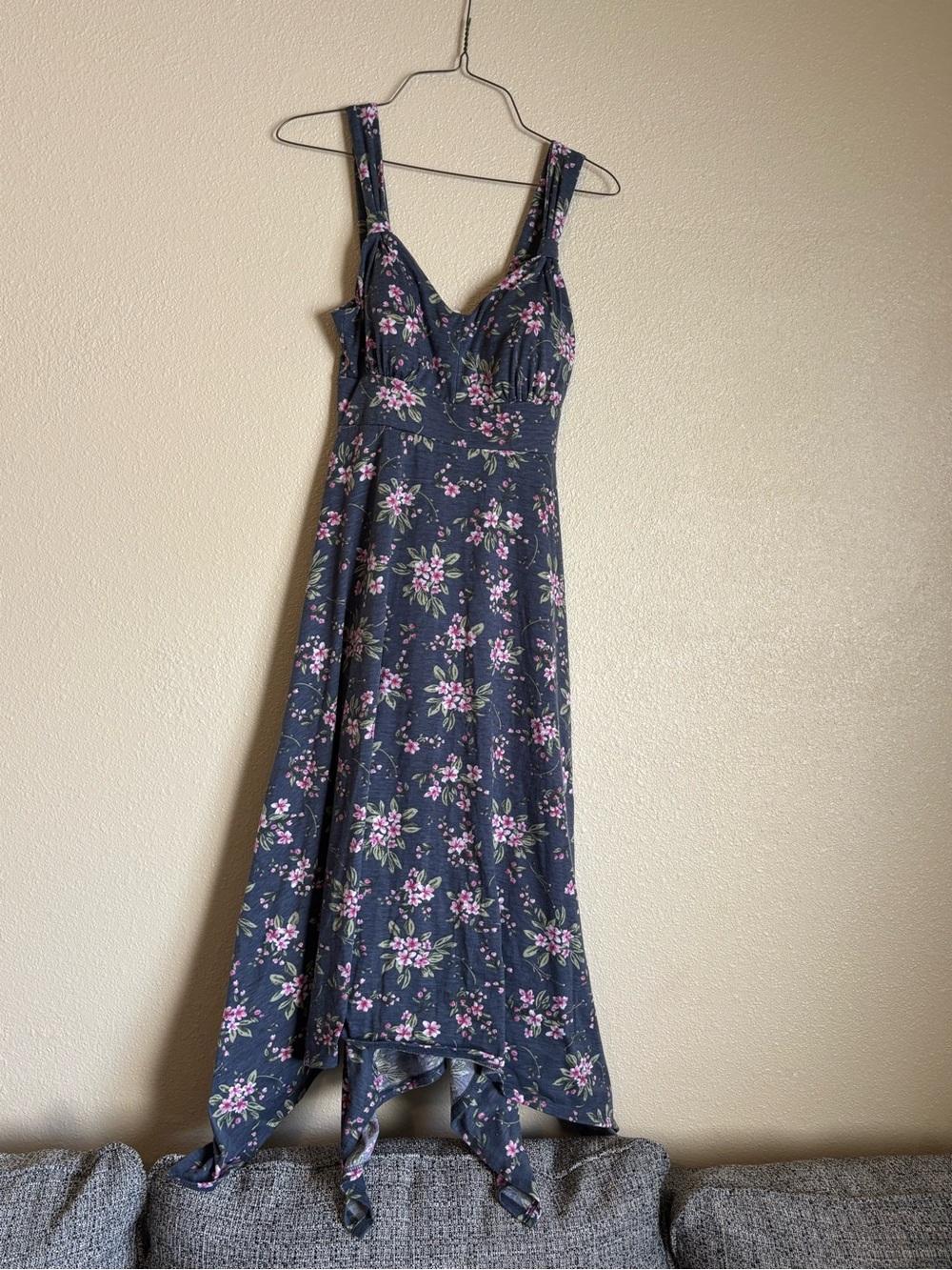 Derek Heart Navy Floral High-Low Dress with Pink Blossoms